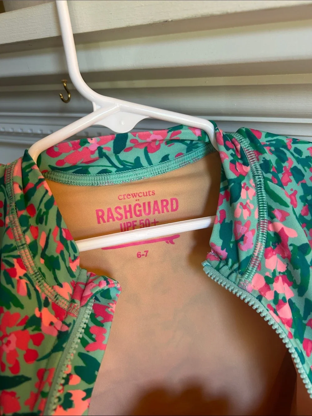 Girls Crewcuts Rashguard Swimsuit Green Floral Size 6-7